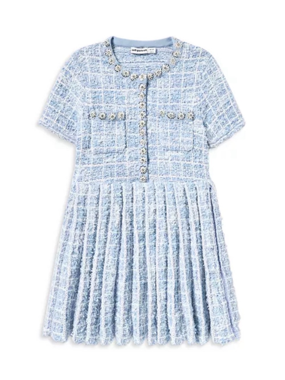 Self Portrait Kids Girls Check Knit Dress in Blue